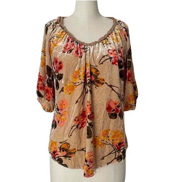 Sundance All Hours Crushed Velvet Silk Blend Floral Balloon Sleeve Top Medium - Picture 3 of 12